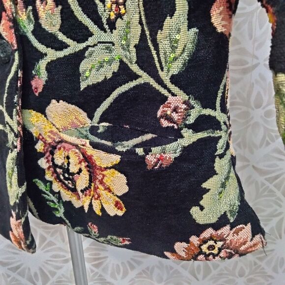 Anage Vintage Sequins / Beaded Tapestry Floral Black Jacket - Picture 4 of 12